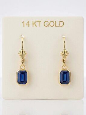 Genuine 2.10 Cts Blue Sapphire Dangling Earrings 14k Gold